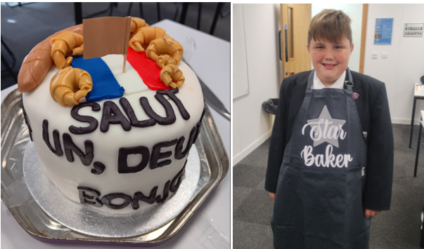 A child standing in front of a cake

Description automatically generated