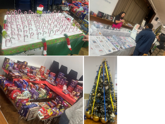 A group of people standing near a table with candy canes

AI-generated content may be incorrect.